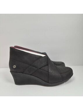 Mozo Descanso Women's Black Leather Wedge Heel Shoes US Size 7 NEW SAMPLE